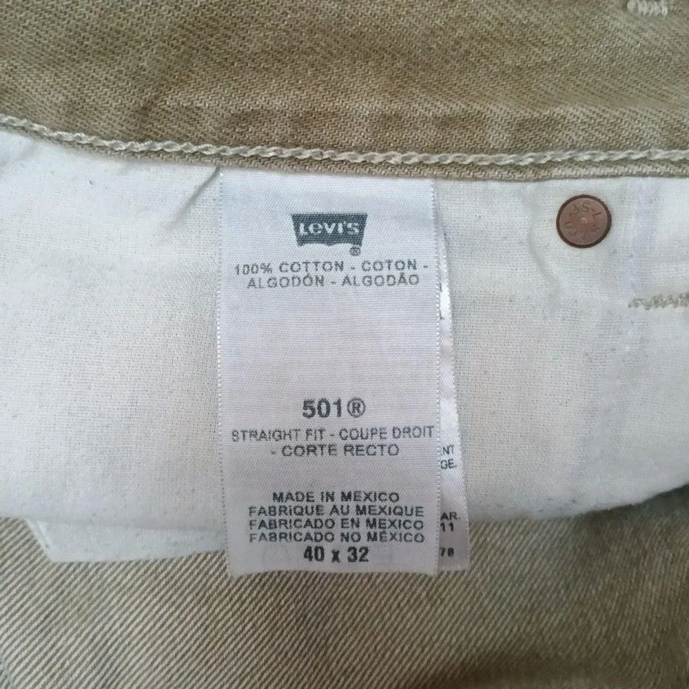 Levis 501 Pants Mens 40x30 Beige Y2K Button Fly Straight Fit Cotton 5-Pocket